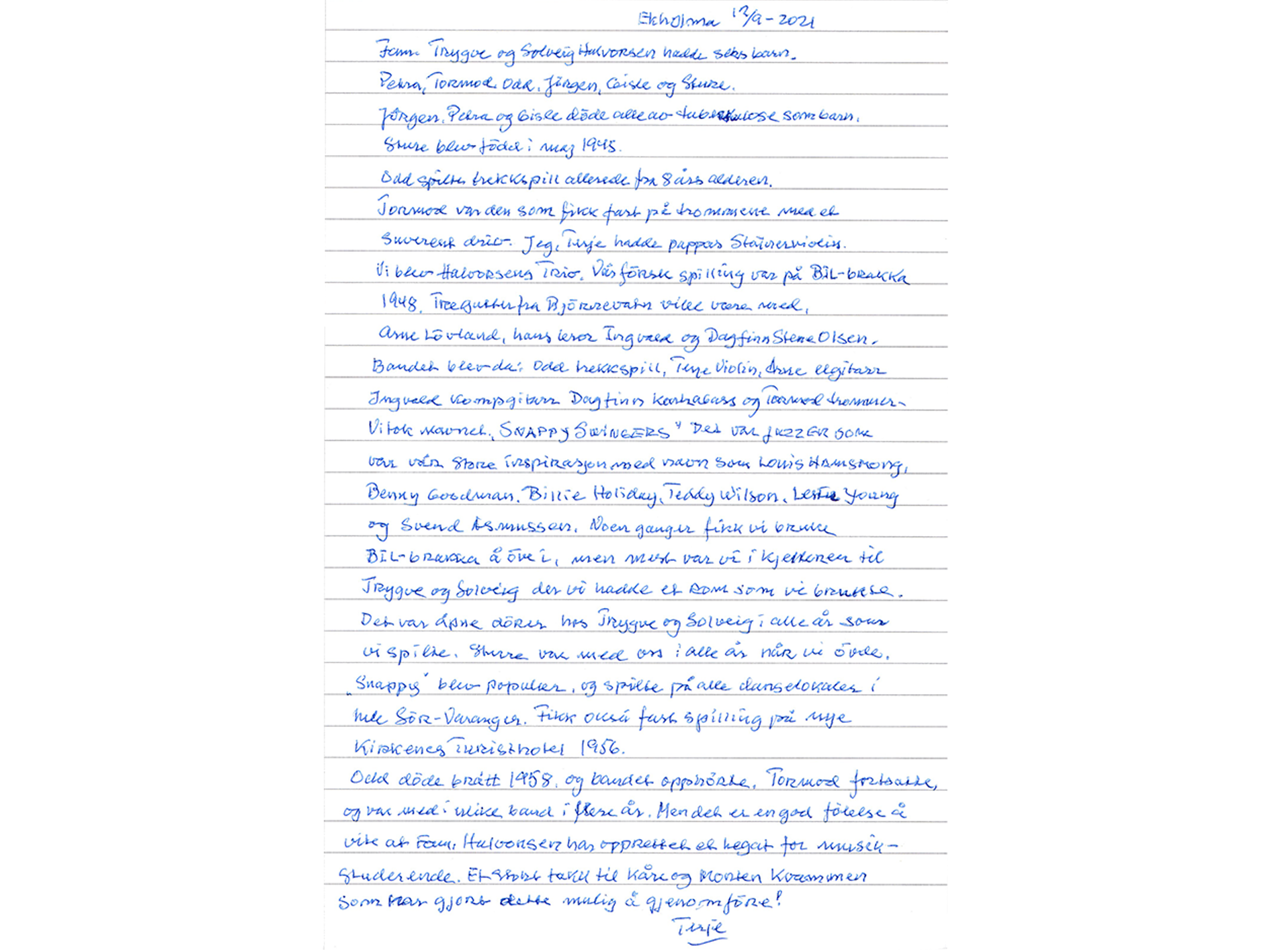 Bilde av brev skrevet av Terje Solberg.